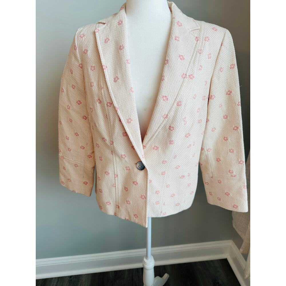 Sigrid Olsen Collection Women’s 12 Pink Floral Cotton Blazer Jacket Cottagecore